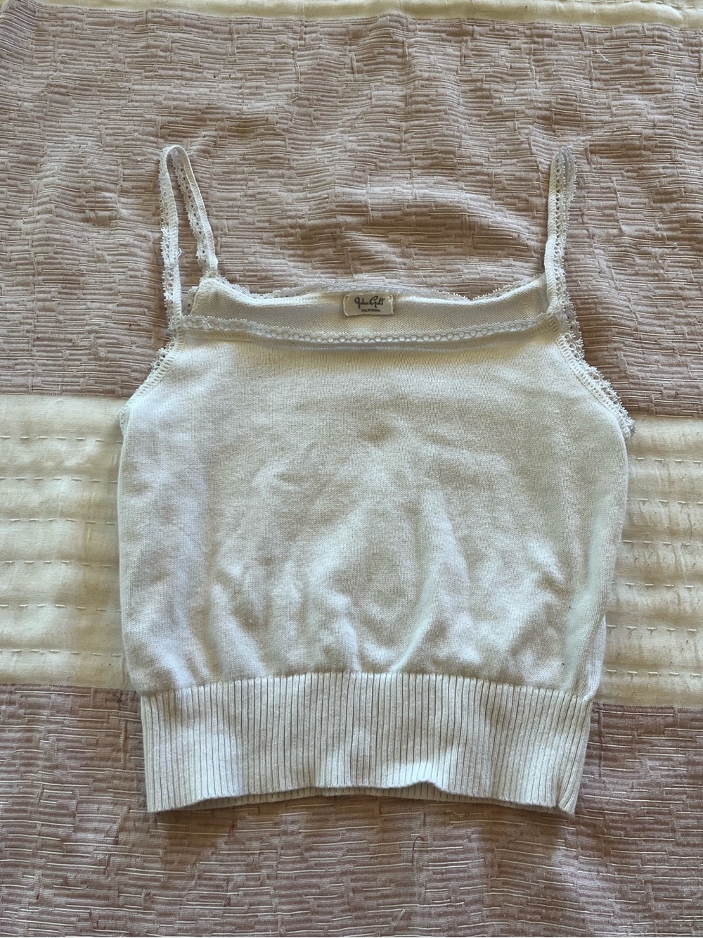 Brandy Melville White Cotton Knit Lace Trim Camisole